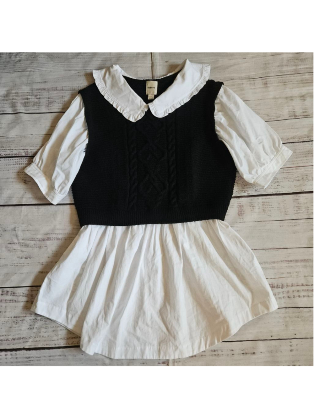 Maeve Anthropologie Peter Pan Collar Twofer Sweater Top Black White Academia